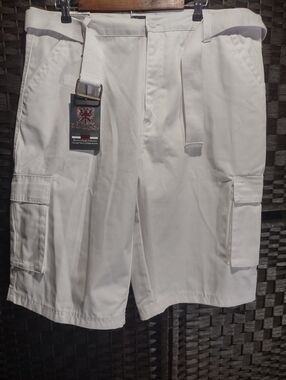 Blac Lacquer Cargo Shorts Mens 40 White Belted Flat Front Pockets Cotton Blend